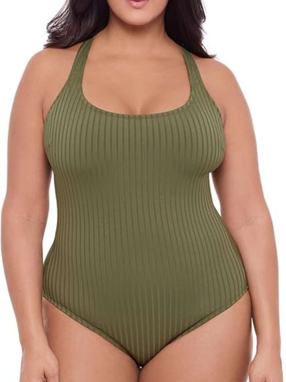 Women's Scoop Neck One Piece Swimsuit Cross Back Eucalyptus Green New NWT Large